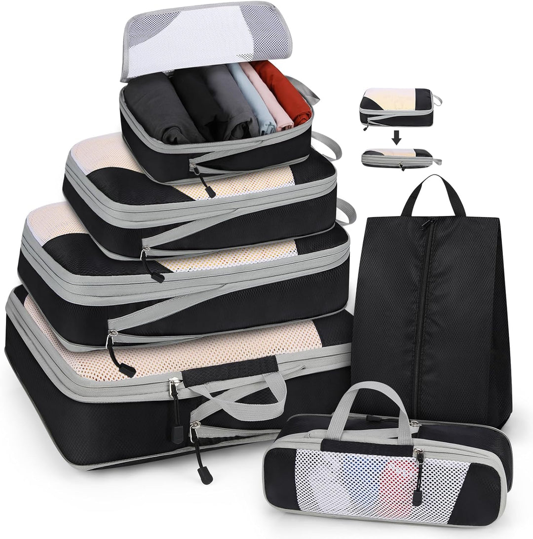 Lubardy Packing Cubes mit Kompression 4-teilig/6-teilig Koffer Organizer Set Packwürfel Packtaschen