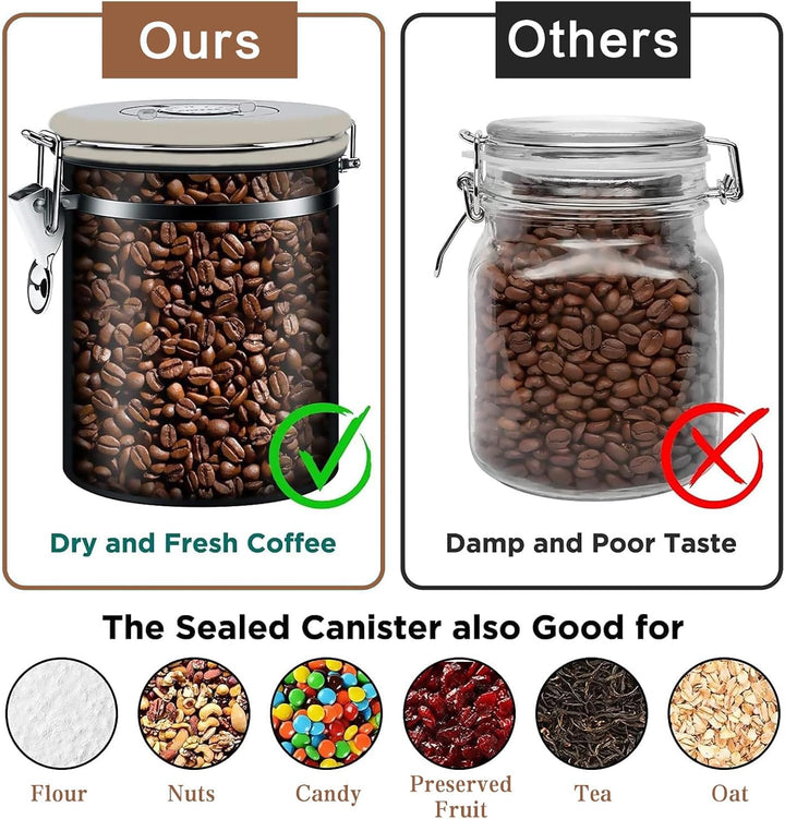 1,5L Kaffeedose Luftdicht aus Edelstahl, Kaffeebohnen Behälter | Kaffeedose aus Edelstahl, Kaffeebeh