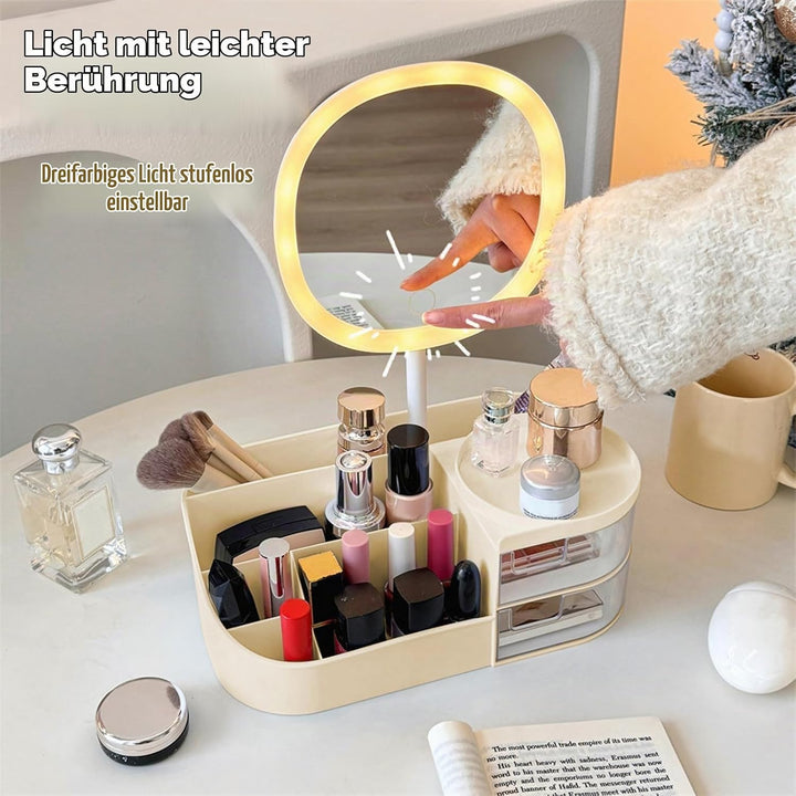 DASITON Make up Organizer mit Spiegel,Make up Pinselhalter mit 2 Schubladen,Multifunktionale Makeup