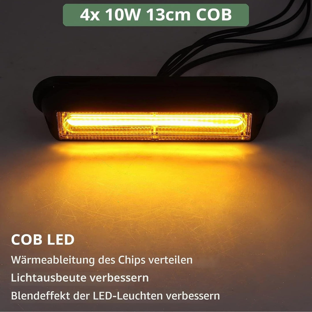 EYPINS 4X 13cm COB LED Frontblitzer, Warnlicht Warnleuchte Stroboskop Blinklicht LED Blitzer Orange
