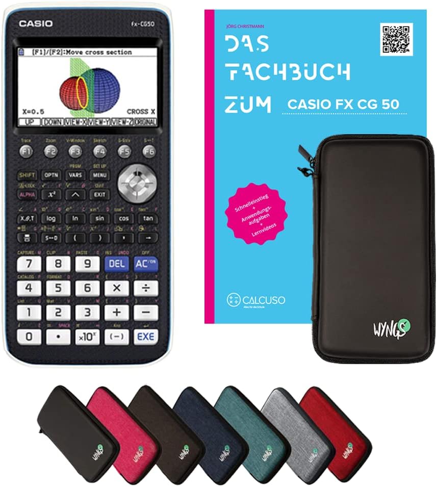 CALCUSO Standardpaket: Casio FX CG 50 + WYNGS Schutztasche schwarz + CALCUSO Fachbuch + Erweiterte G