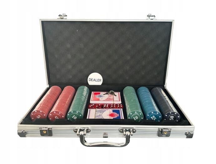 Girox klassisches Pokerkoffer Set 300 Chips - Aluminiumkoffer 38,7 x 23,5 x 6,5 cm - Pokerset mit 2