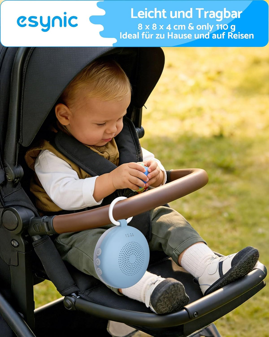 eSynic Einschlafhilfe für Erwachsene Weisses Rauschen Baby in Blaugrau Portable White Noise Machine