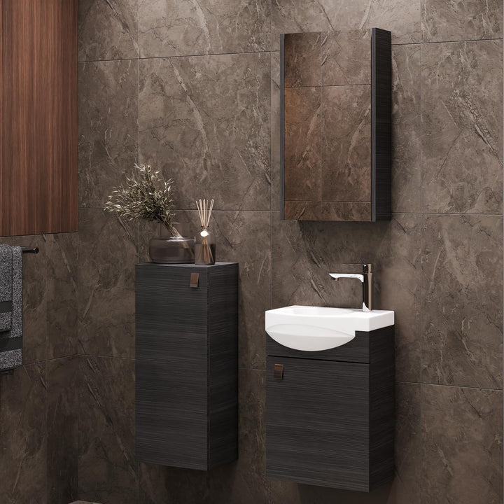 Planetmöbel Spiegelschrank in Anthrazit, Badmöbel für Badezimmer oder Gäste WC, 4 Fächer, Soft-Close