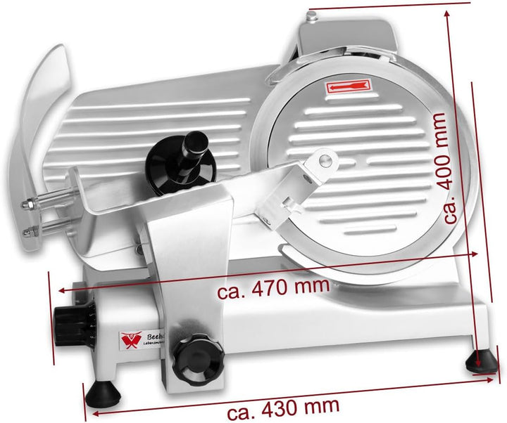 Beeketal 'Profi 250' Aufschnittmaschine mit Ø 250 mm Spezialmesser (glatte Schneide), Schnittstärke