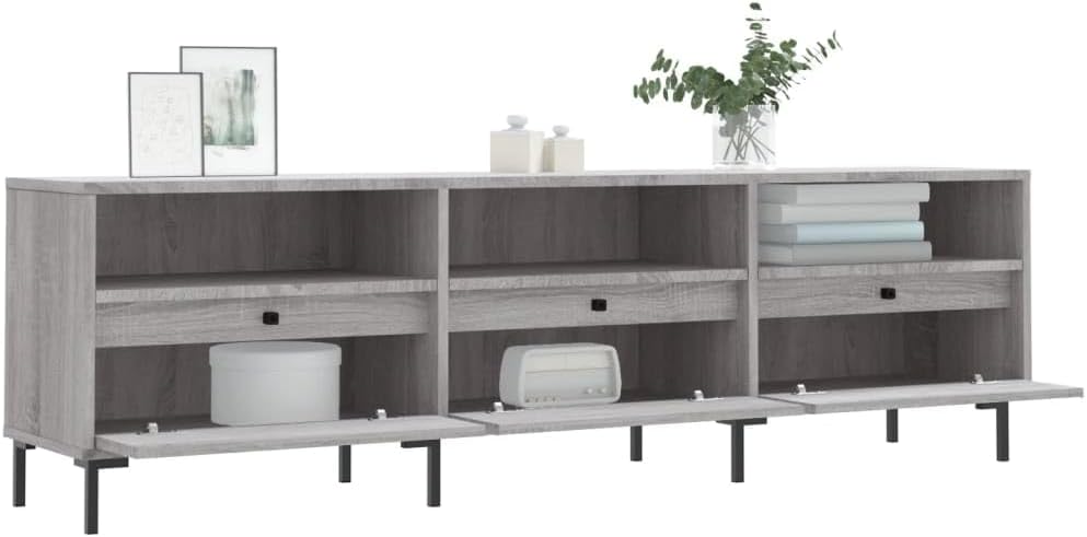 TV-Ständer, Sonoma-Grau, 150 x 30 x 44,5 cm, Holz, Eisen, TV-Regal, niedrig, mit Türen 150x30x44,5cm