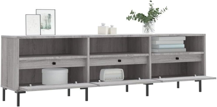 TV-Ständer, Sonoma-Grau, 150 x 30 x 44,5 cm, Holz, Eisen, TV-Regal, niedrig, mit Türen 150x30x44,5cm