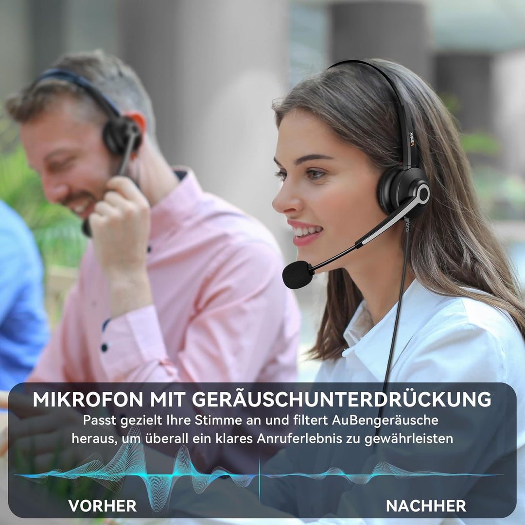 Wantek USB Headset mit Mikrofon für Laptop,PC kabelgebundene Kopfhörer mit USB-C Klinkenadapter,Laut