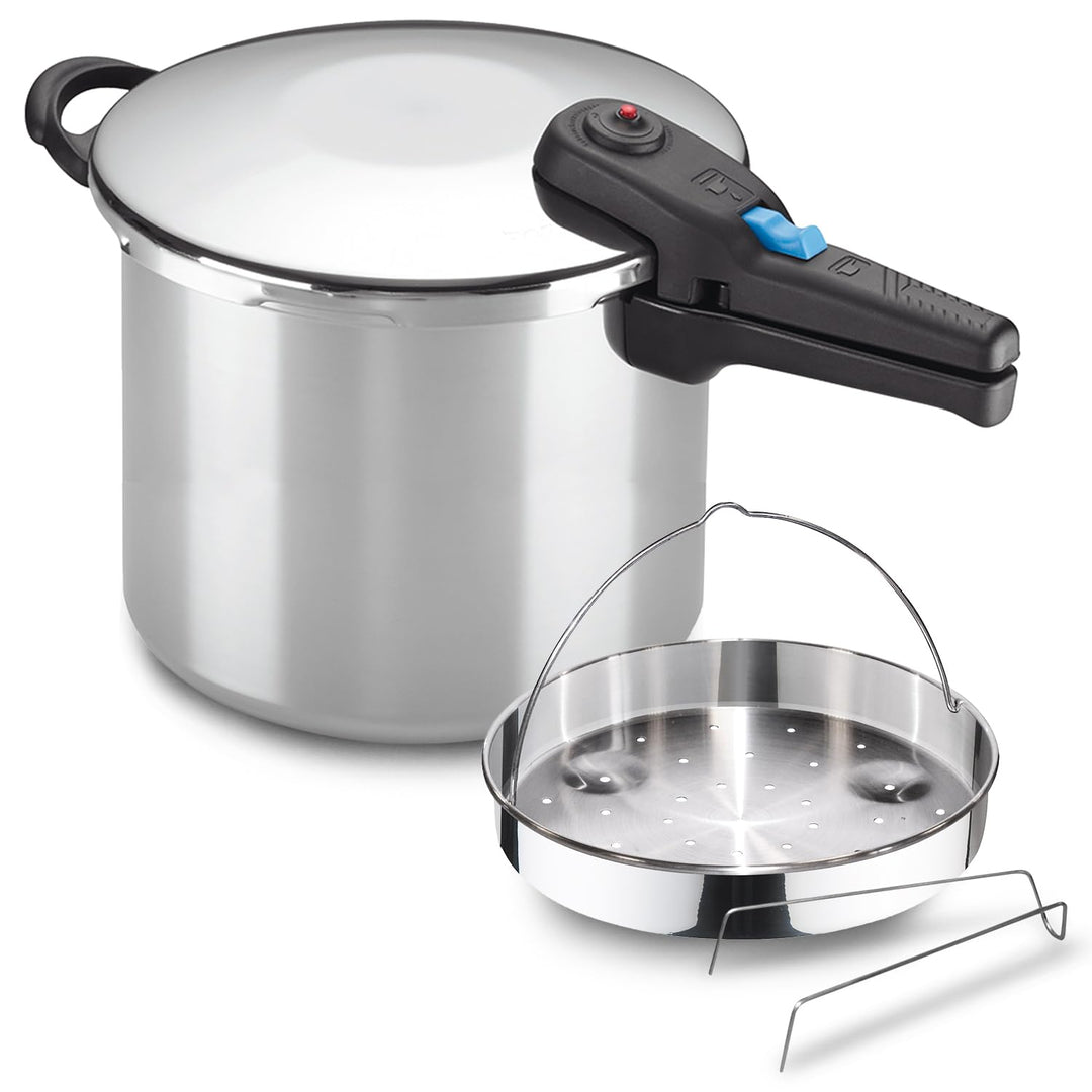 ALZA Omega Schnellkochtopf 8 Liter + Korb, hergestellt aus Edelstahl 18/10, für alle Herdarten, Indu