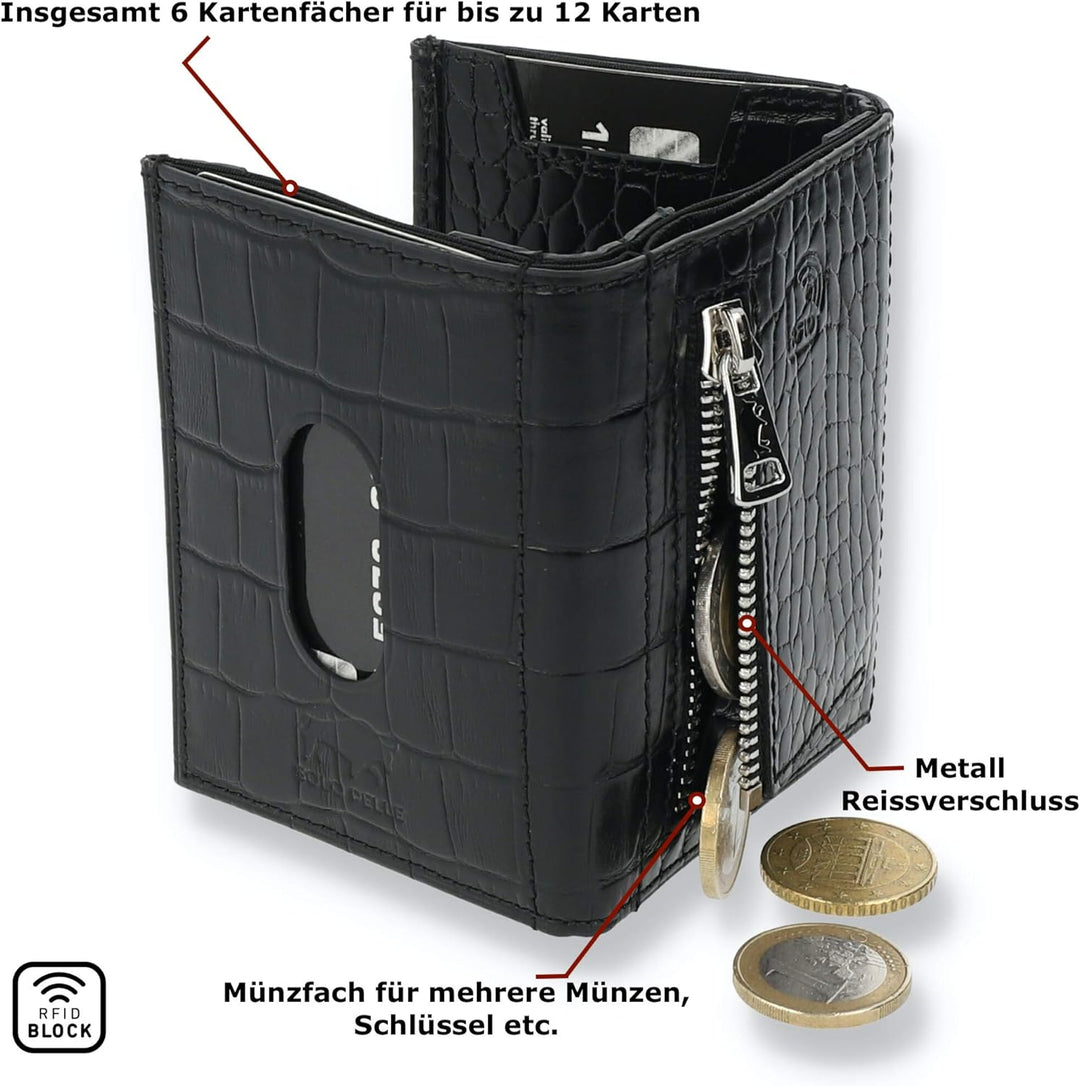 NEU: SOLO PELLE® Slim Wallet mit Münzfach [12 Karten] Slimwallet Riga [RFID-Schutz] Kartenetui mit M
