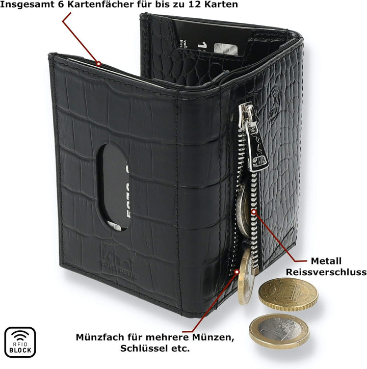 NEU: SOLO PELLE® Slim Wallet mit Münzfach [12 Karten] Slimwallet Riga [RFID-Schutz] Kartenetui mit M