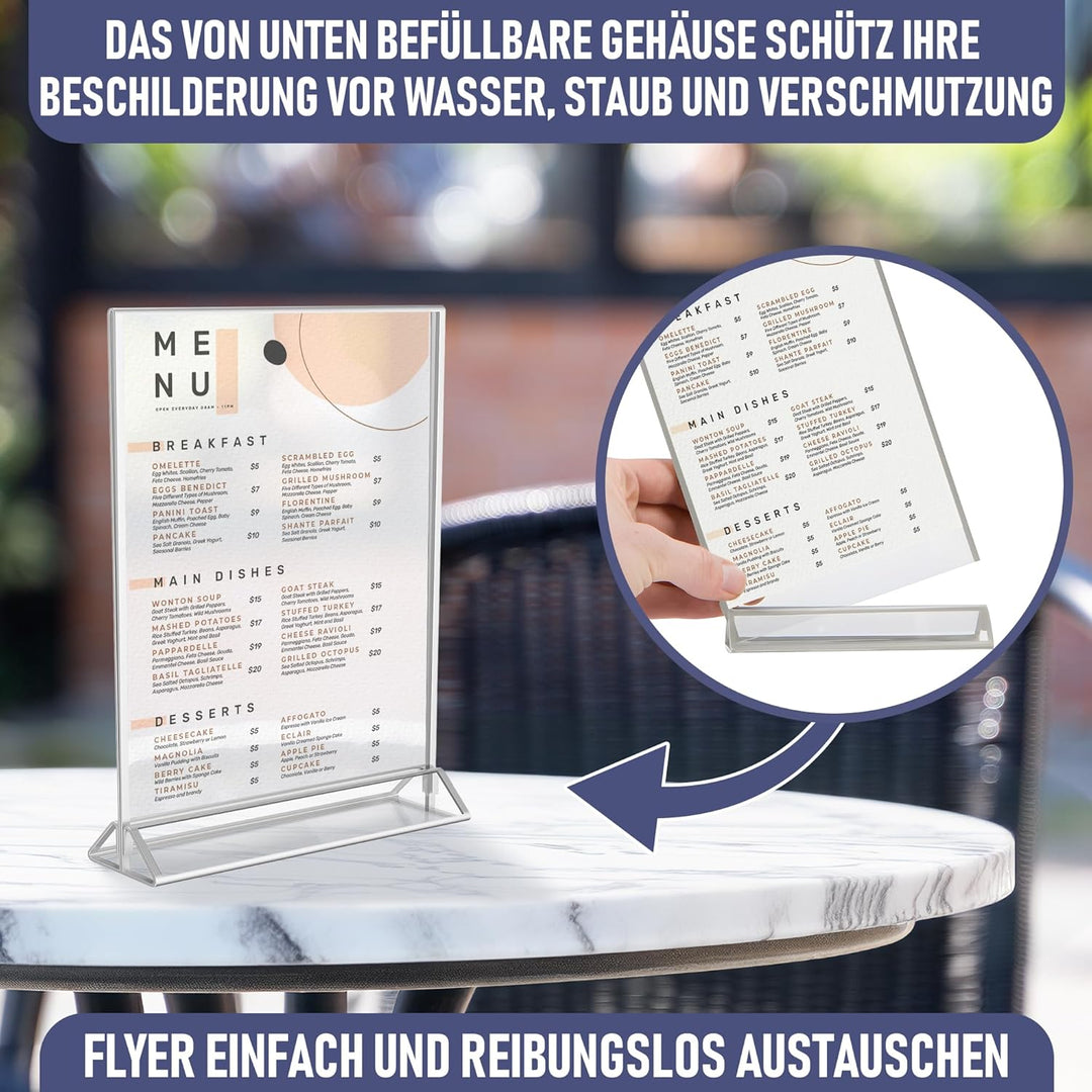 Silberne Bilderrahmen doppelseitig – 6 Stück – A4 Acryl Silber Tischnummernhalter, transparente Staf