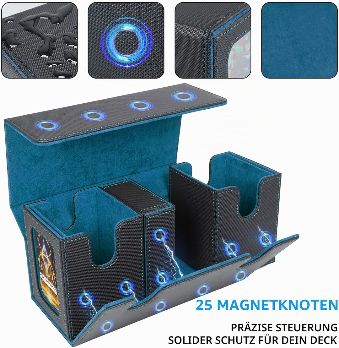 AFIING MTG Commander Kartenbox, 3-in-1 Karten-Aufbewahrungsbox für 200+ doppelt gesleevte Karten, Ma