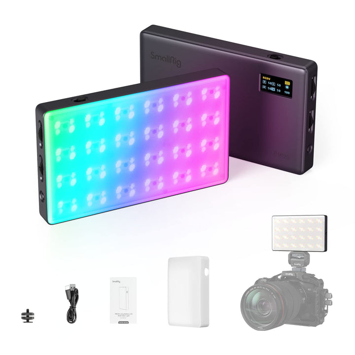 SMALLRIG Led Videoleuchte RGB, 5000mAh Fotolicht mit OLED-Bildschirm, Cold Shoe Mount und Diffusor,