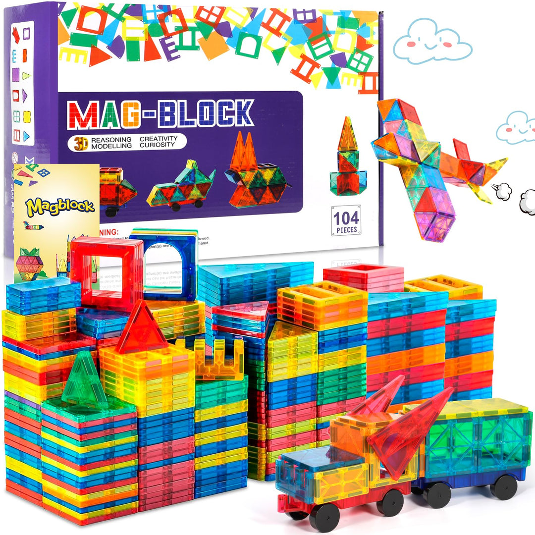 104Pcs Magnetische Bausteine Spielzeug, Magnetisches Bauspielzeug, Puzzle Baustein Spielzeug, Magnet
