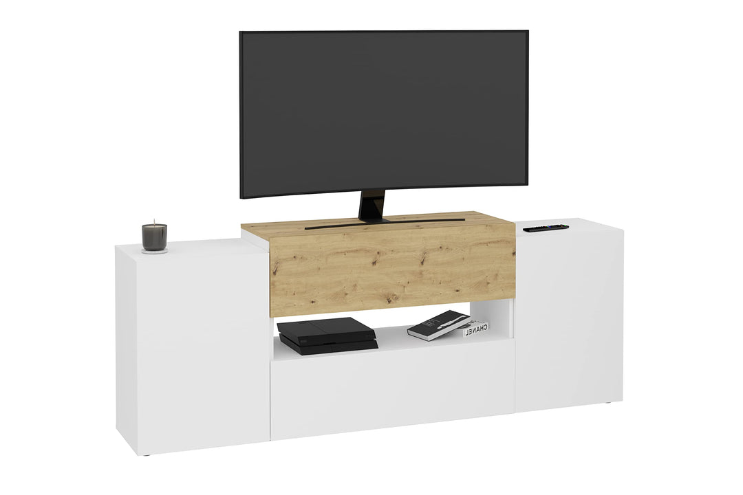 FMD Möbel Olpe TV-Board, Holzwerkstoff, Brillantweiss/Artisan Eiche, rechteckig