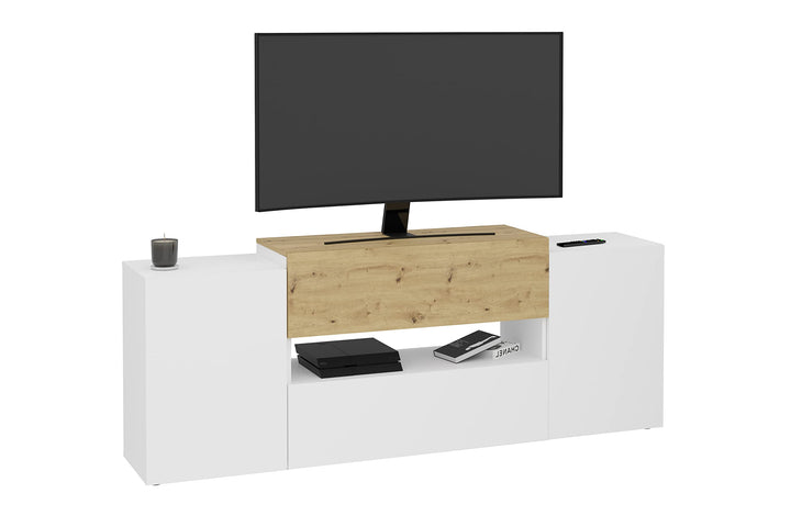 FMD Möbel Olpe TV-Board, Holzwerkstoff, Brillantweiss/Artisan Eiche, rechteckig