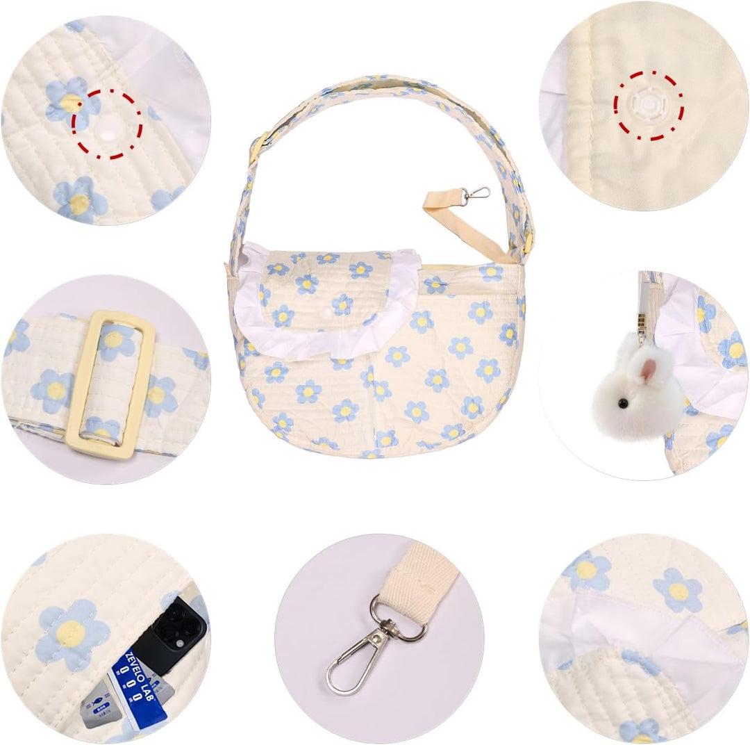 Haustier-Tragetasche mit Blumendruck, für kleine Hunde und Katzen, freihändiges Design (blaue Blumen