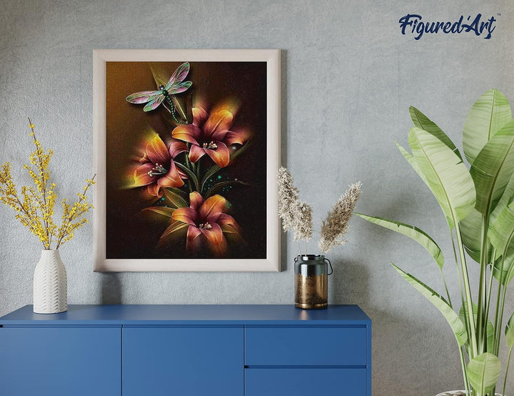 Figured'Art Diamond Painting Erwachsene 40x50cm Ganze Leinwand gerollt Lilien und Libelle 5D Bilder
