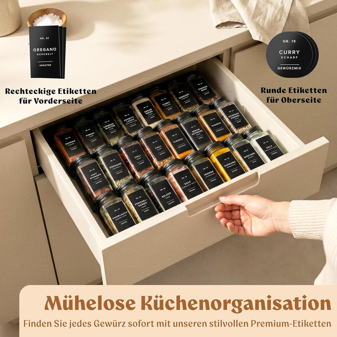 EDELHAUS® Gewürzgläser Eckig 120ml (24 Stk) Gewürzdosen mit 240 Gewürzetiketten, 24 Gewürzstreuer/St
