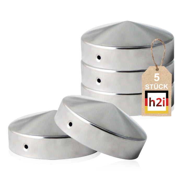 h2i Pfostenkappe Rund | Stahl verzinkt | Ø 101 mm | 5 Stück | Runde Abdeckkappe für Garten Holzpfost