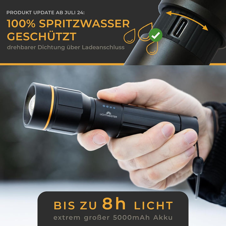 LICHTMEISTER® Taschenlampe (2000 Lumen, 5000 mAh Akku) - Taschenlampe LED aufladbar - LED Taschenlam