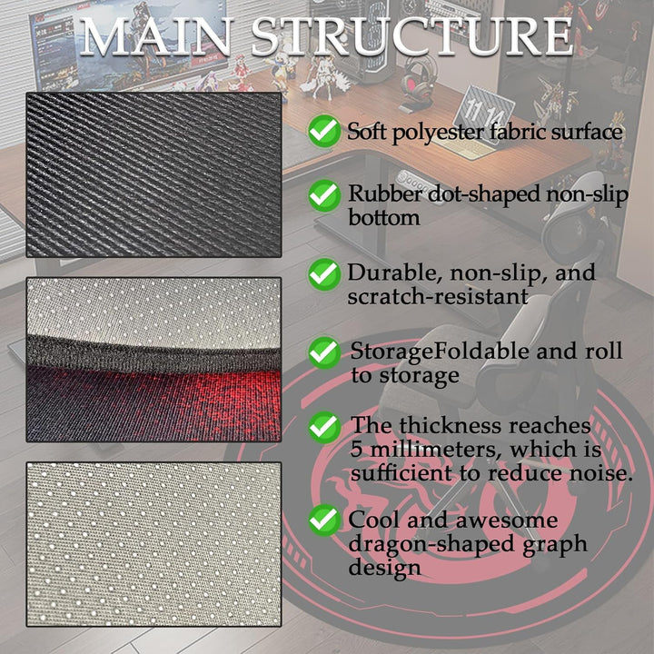 Bodenschutzmatte Gaming Bürostuhl Stuhlmatten für Teppiche mit niedrigem Flor und Hartholzböden, 120