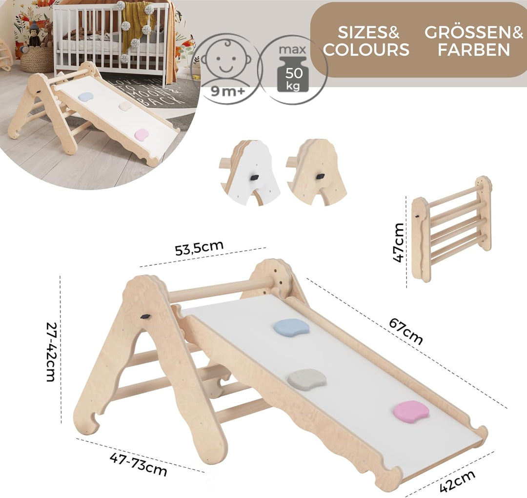 MAMOI® Klettergerüst Indoor, Kletterdreieck mit rutsche Holz, Baby Kinder Klettern, Kletterturm ruts
