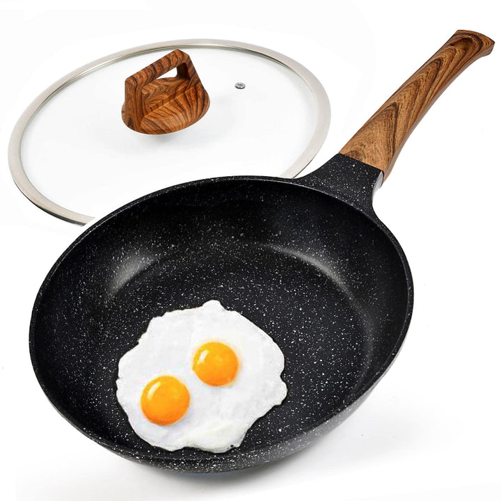 diig Antihaft Pfanne 28cm, Bratpfanne Flachpfanne mit Deckel, Aluminium Gusspfanne, anthrazit Marble