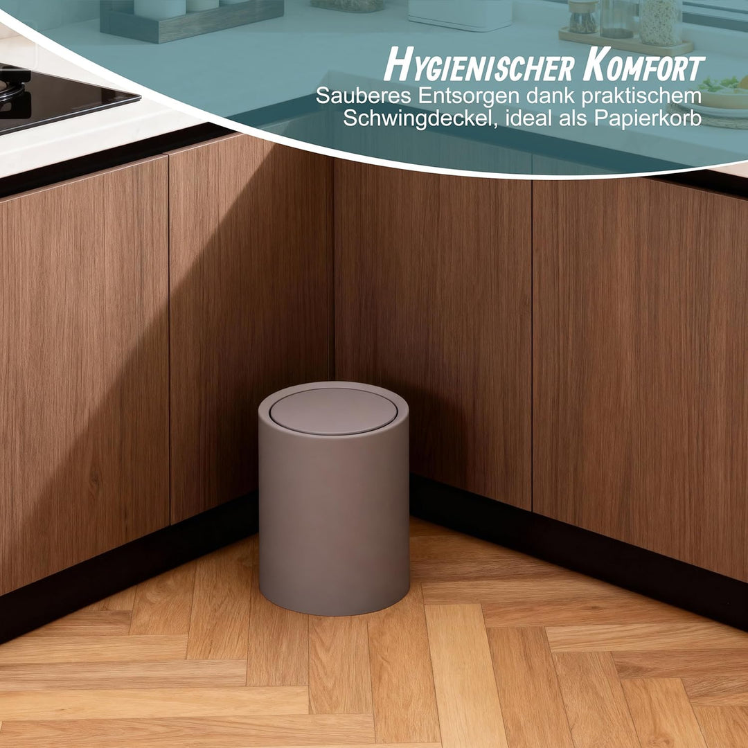 Relaxdays Kosmetikeimer, 6 Liter, mit Schwingdeckel, Inneneimer, matter Kunststoff, runder Badezimme