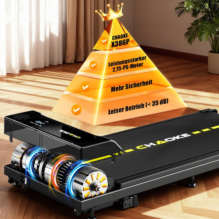 CHAOKE Walking Pad mit Steigung 9%, 1-10 km/h Laufband für Zuhause mit APP, 2.75HP Walking Pad Cardi