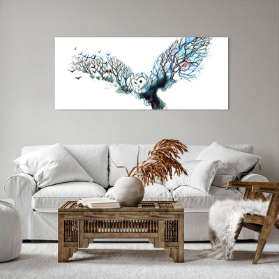 Wandbilder Dekoration Wohnzimmer Eule wild Wald Flug Panorama Bilder auf Leinwand 120x50cm Leinwandb