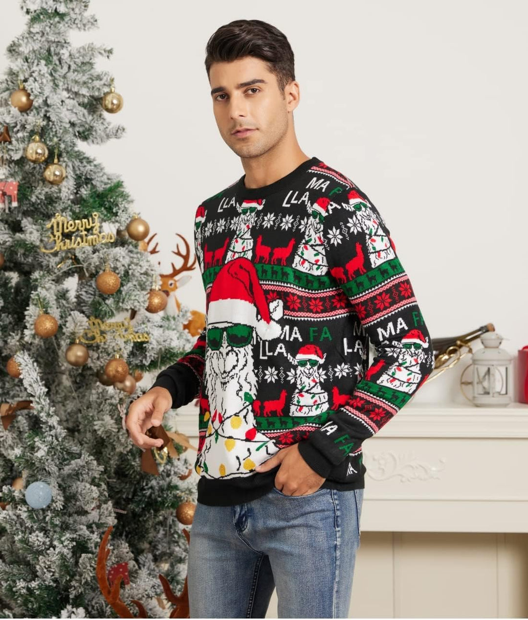 Belovecol Unisex Weihnachtspullover LED Ugly Christmas Sweater Pullover Langarm Strickpullover L Alp