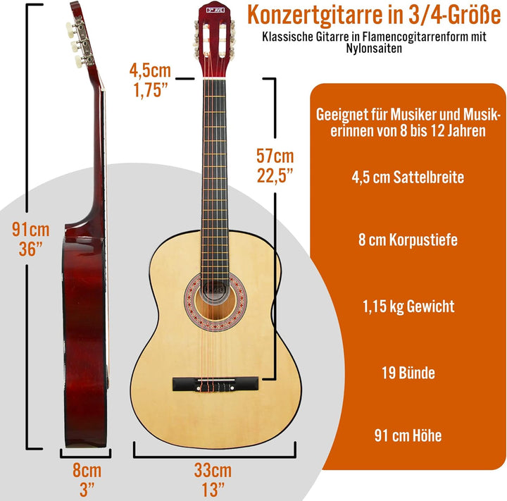 3rd Avenue 3/4 Flamencogitarren-Starterset in Kindergrösse mit Nylonsaiten – mit Tasche, Saiten – in