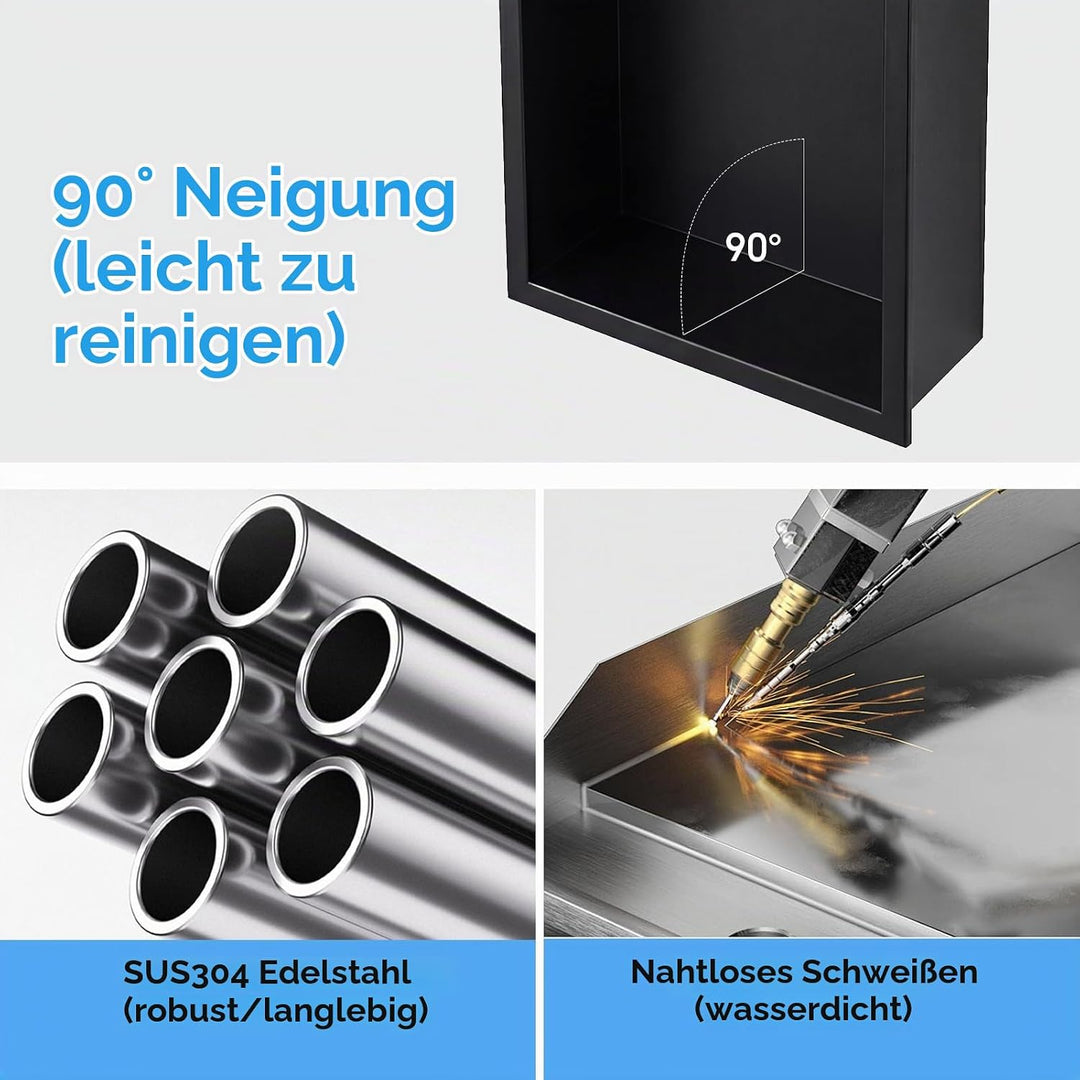 Duschnische,Wandnische Dusche Edelstahl mit LED-Beleuchtung,Duschnische Unterputz,Eingelassene Wandn