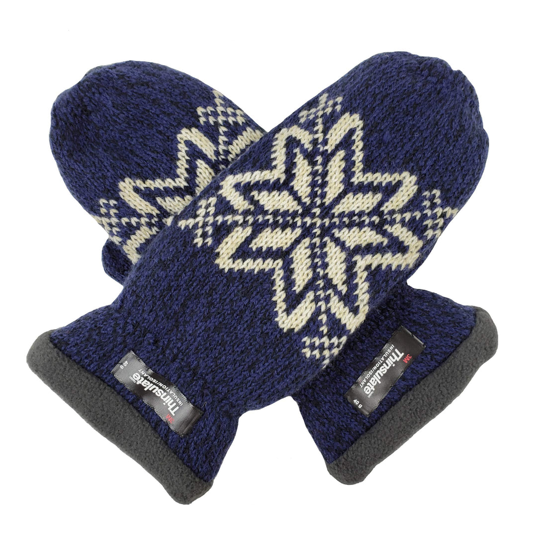 BRUCERIVER Damen Schneeflocke Strickhandschuhe mit warmem Thinsulate Fleece Futter Blau S, Blau S