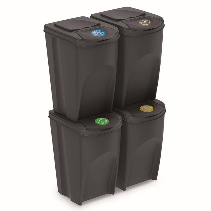 Prosperplast Set von 4 Recyclingwürfeln 140L Sortibox der Anthrazitfarbe