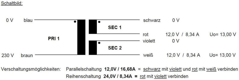 Sedlbauer Ringkerntrafo Transformator 200VA 2x12V für Audio, Industrie, Halogen und Schienensysteme