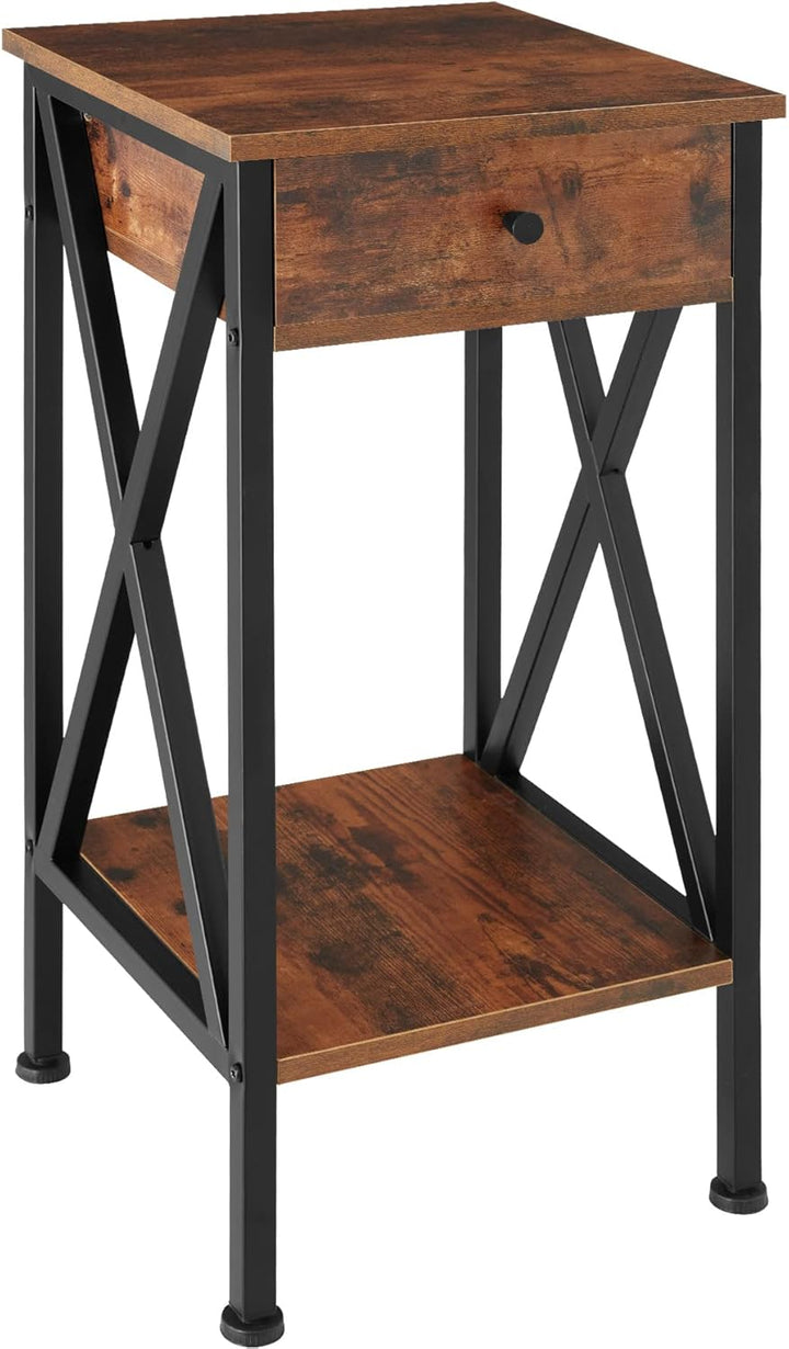 tectake Beistelltisch mit Schublade und Ablageflächen, Nachttisch Boxspringbett, Industrie-Design, 3