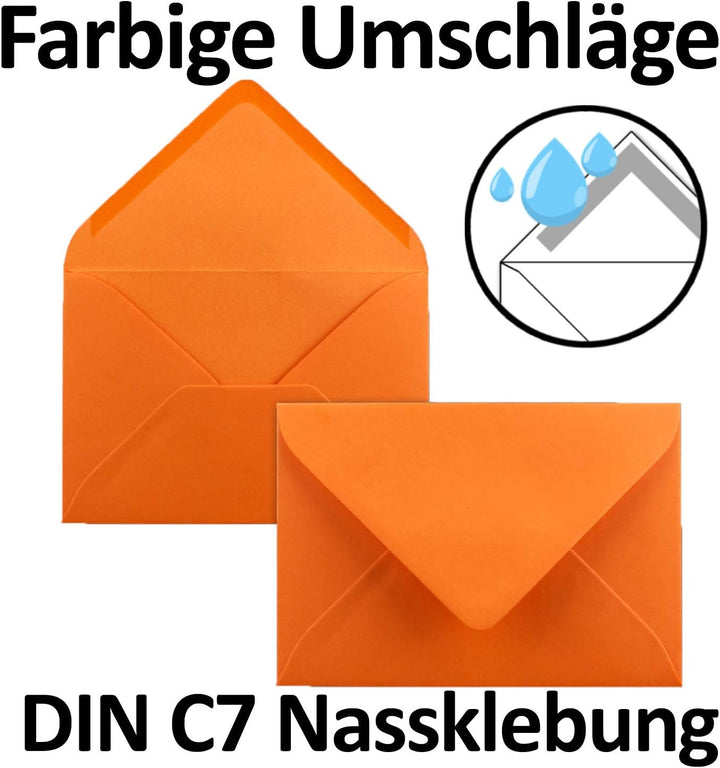 200x Umschlag-Set aus kleinen Umschlägen Bunt DIN C7 8,1 x 11,4 cm mit Spitzklappe und Nassklebung i