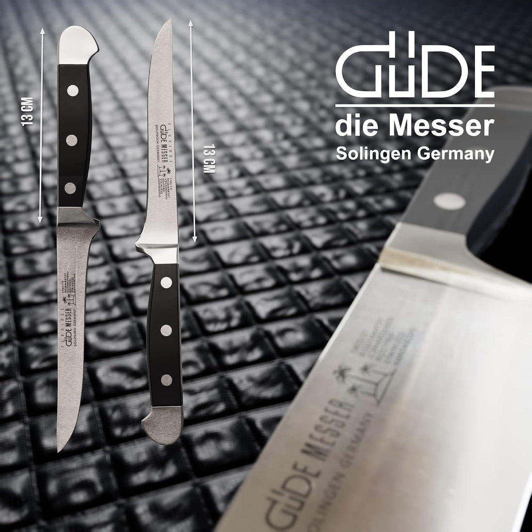 GÜDE Solingen - Ausbeinmesser flexibel geschmiedet, 13 cm, POM schwarz, ALPHA, Doppelkropf, Handmade