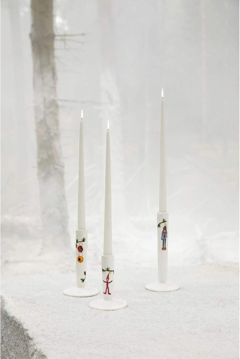Kähler Kerzenständer H16 cm Hammershøi Christmas mit Aquarellmalerei, Weiss 16cm, 16cm