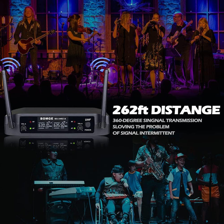 BOMGE UHF Metall Dual Handheld Wireless Mikrofone & Systeme für Karaoke, Gesang, Meeting, Party, Kir