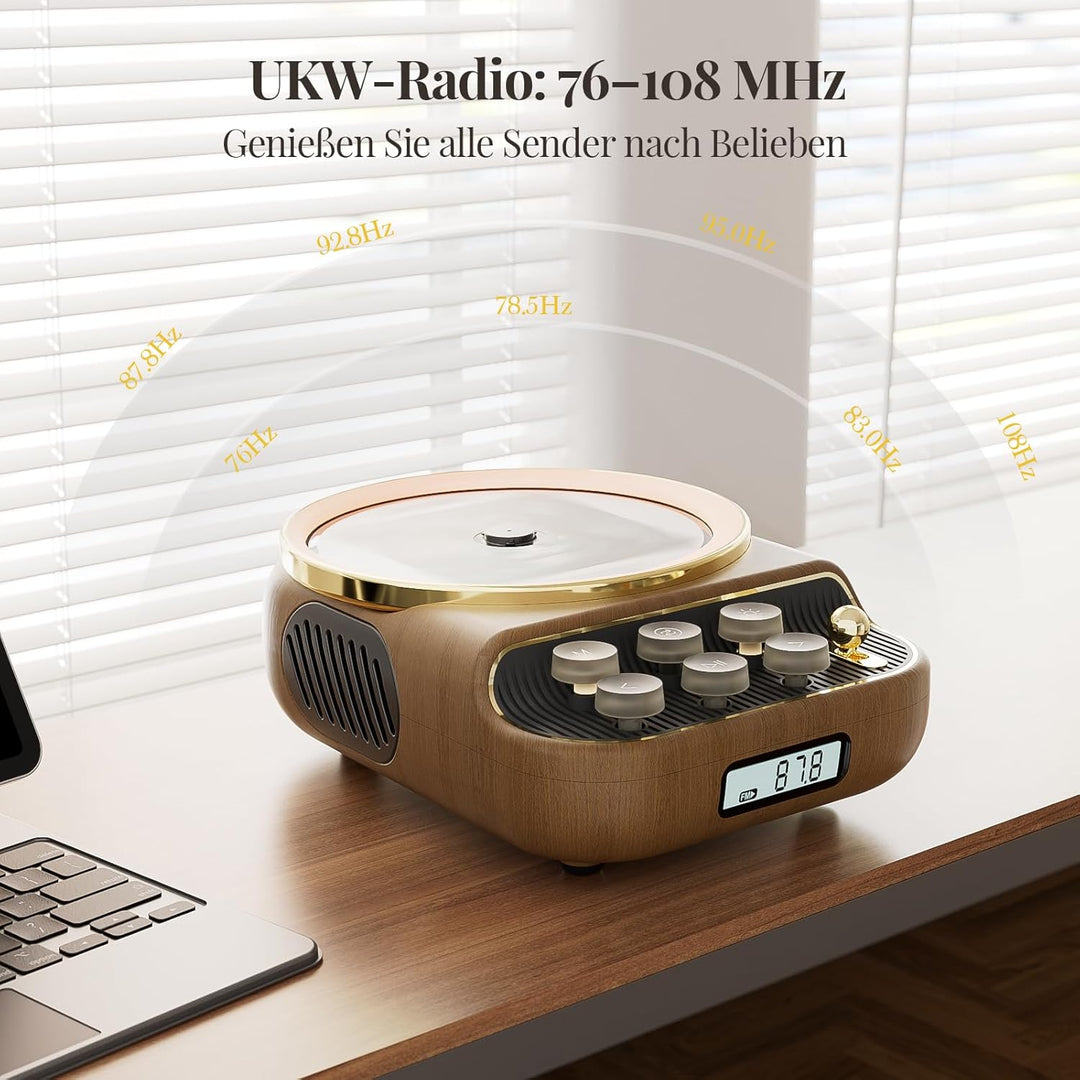 Retro CD Player Tragbar mit Bluetooth 5.3 Lautsprecher HiFi Sound Nachtlicht Staubschutz LED-Bildsch