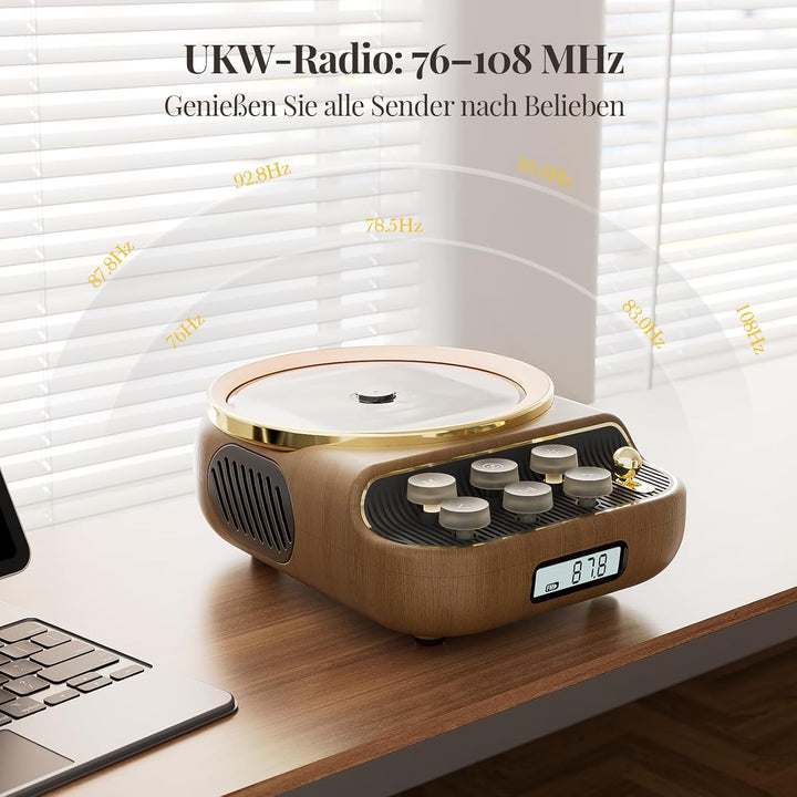 Retro CD Player Tragbar mit Bluetooth 5.3 Lautsprecher HiFi Sound Nachtlicht Staubschutz LED-Bildsch