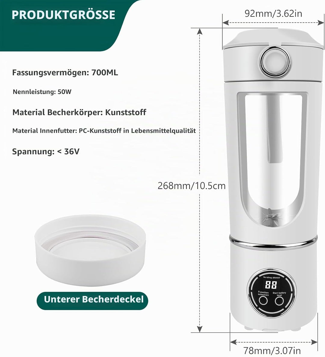 Tragbarer Mixer 700ml Smoothie Maker, Mini Smoothie Mixer Standmixer Smoothie-Maker To Go Portable B
