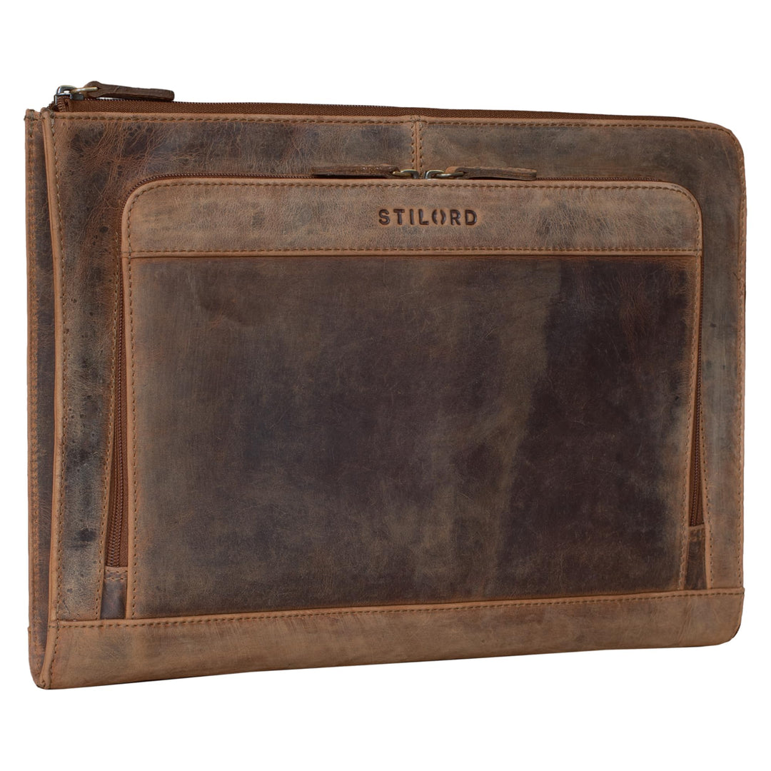 STILORD Dillon Leder Aktenmappe Konferenzmappe 13 Zoll Laptoptasche Vintage Dokumentenmappe Schreibm