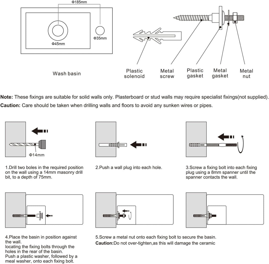 Ibergrif Hänge-Waschbecken, 37.6 x18.8 x 9.3 CM, Einfache Reinigung und Installation, Geeignet für B