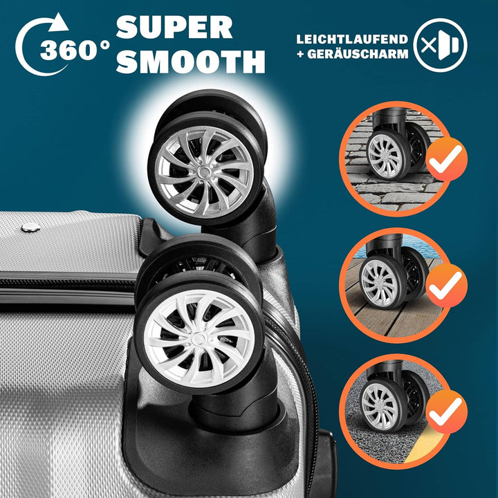 Monzana® 3tlg. Kofferset Baseline Hartschalen Koffer M-L-XL Gel-Griffe 4 Rollen Kantenschutz Schloss