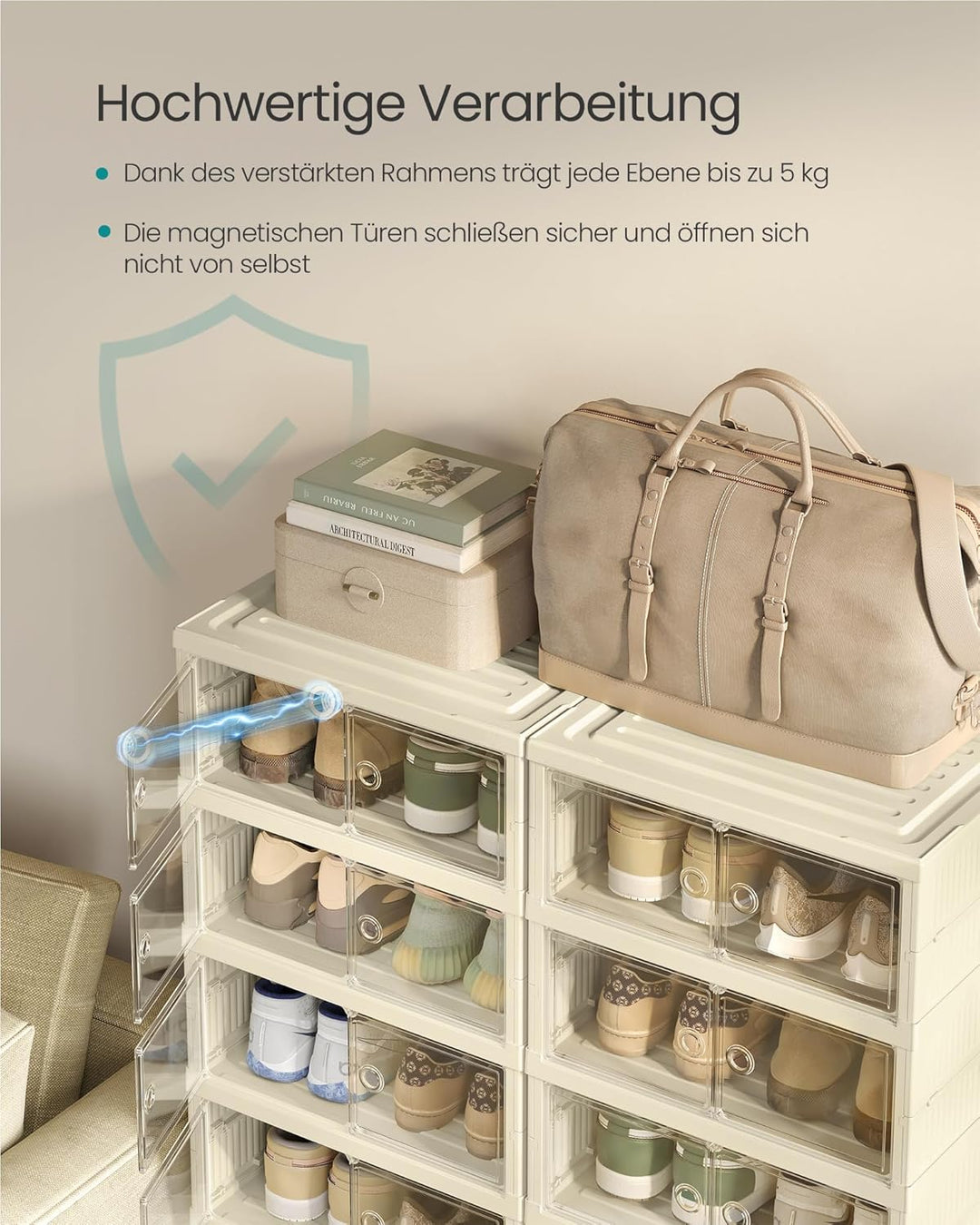 SONGMICS Schuhschrank, schmal, faltbar, Schuhregal, Organizer, transparente Tür, für 12 Paar, für St
